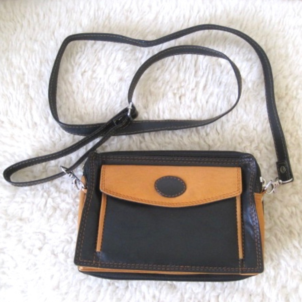 Two-Tone Genuine Leather Crossbody Organizer/Purse